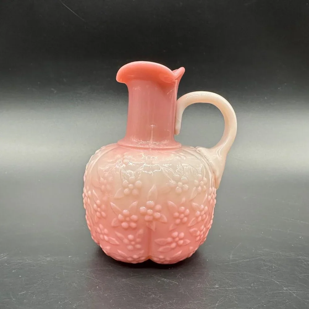 Antique Victorian Challinor Taylor Forget Me Not Floral Pink Glass Pitcher READ - Picture 2 of 10